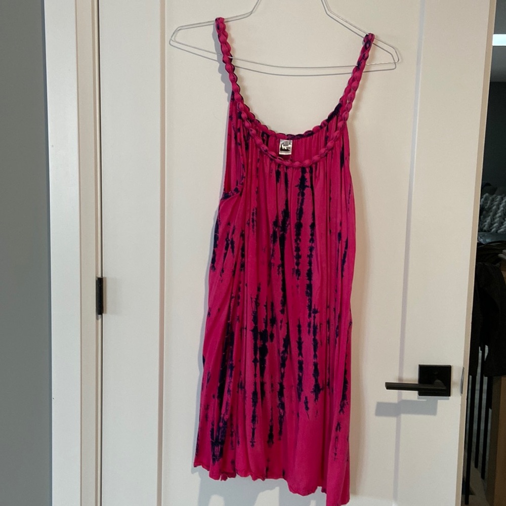 Cover Up Women’s One Size Just From Bali Bright Pink Navy Blue braided Steaps